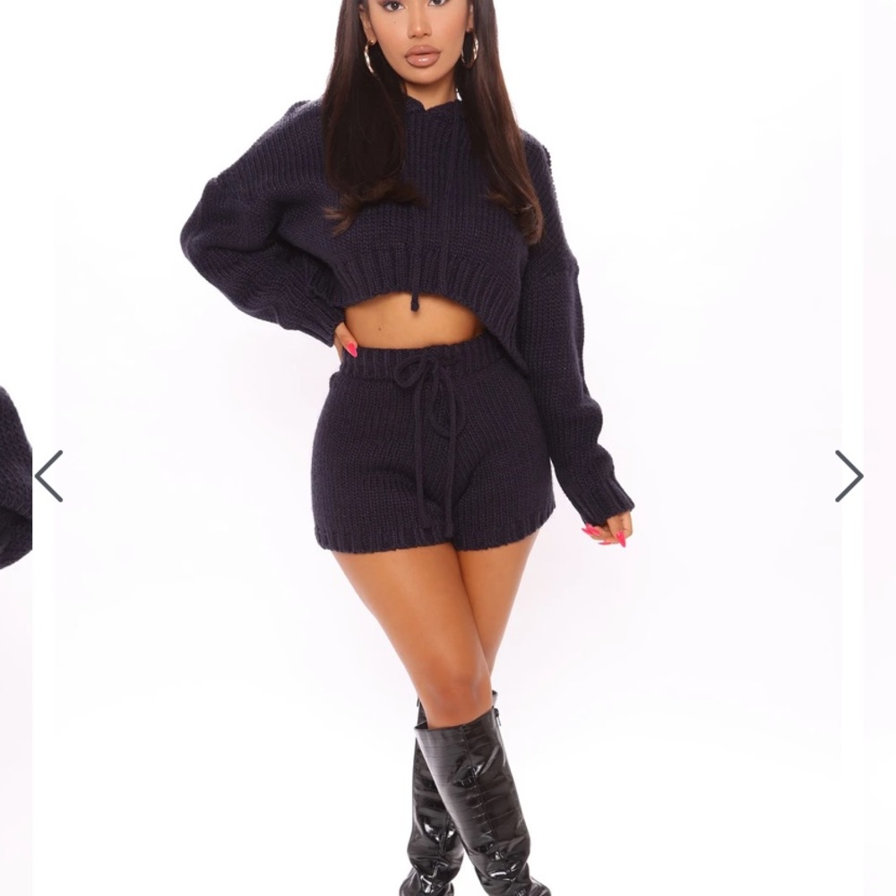 Fashion Nova Cozy Mami Sweater Short Set - Navy